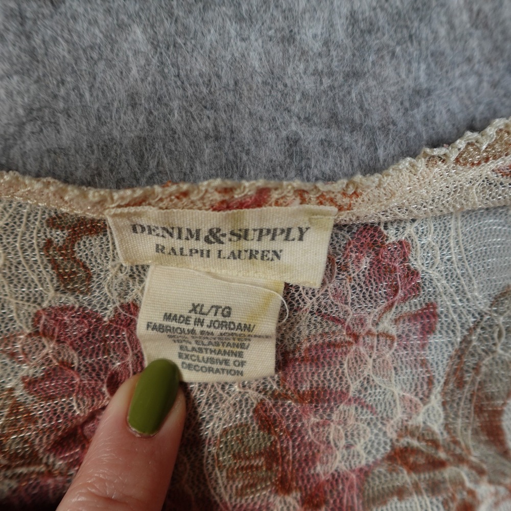 Ralph Lauren Top Womens Extra Large Blouse Lace Floral Sheer Coquette Western - Picture 2 of 8